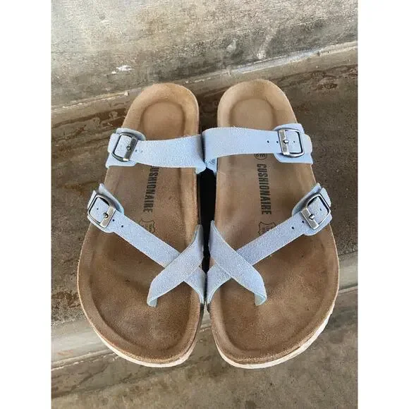 Cushionaire light blue faux leather comfort footbed sandal - Picture 4 of 9